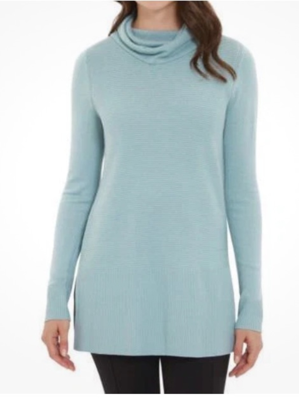 Adrienne Vittadini Pale Blue Cowl Neck Tunic Sweater